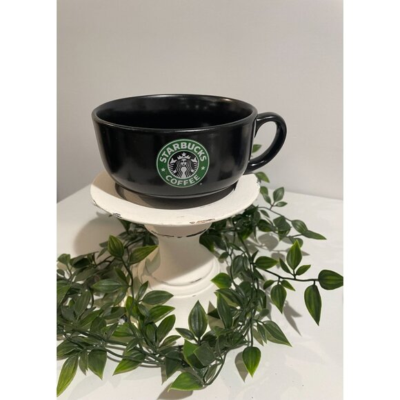 2008 Starbucks Mug Cup Soup Bowl 18 oz Large Black Dual Side Logo Opens - Picture 4 of 6